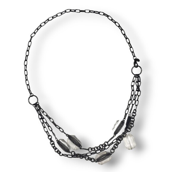 Cookie Lee Multi Strand Large Clear Faceted Beads Necklace Vintage - Picture 2 of 8